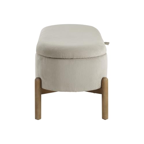 Lexicon Lift Top Storage Bench, Corduroy Upholstered Oval Entryway Bench with Solid Wood Leg Support, Modern Striped Storage Chest for Entryway/Living Room/Bedroom, Taupe Lexicon