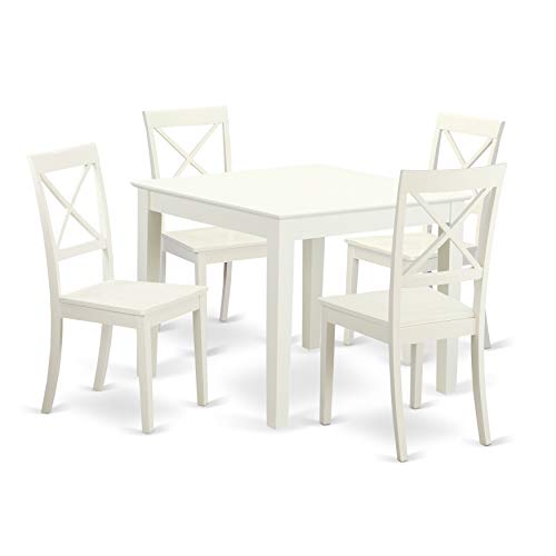 East West Furniture OXBO5-LWH-W 5 Piece Modern Dining Table Set Includes a Square Wooden Table and 4 Dining Chairs, 36x36 Inch, Linen White East West Furniture