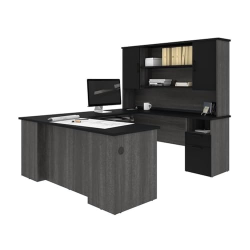 Atlin Designs Transitional Wood U Shaped Computer Desk in Black/Bark Gray Atlin Designs
