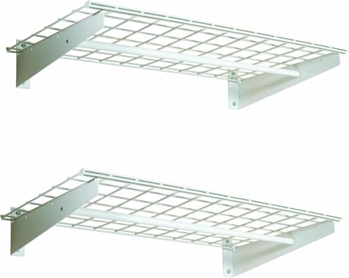 Hyloft 777 2-Pack Heavy Duty Steel Wall Garage Shelving, 36-Inch X 18-Inch Adjustable Wall Shelves for Garage Storage,Includes Hanging Rod, Max Shelf Load 200 Pounds, White Powder Coated Finish HyLoft