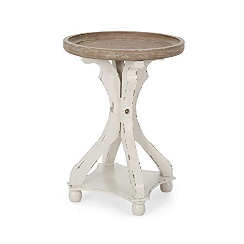 Christopher Knight Home Estelle French Country Accent Table with Round Top, Natural + Distressed White Christopher Knight Home