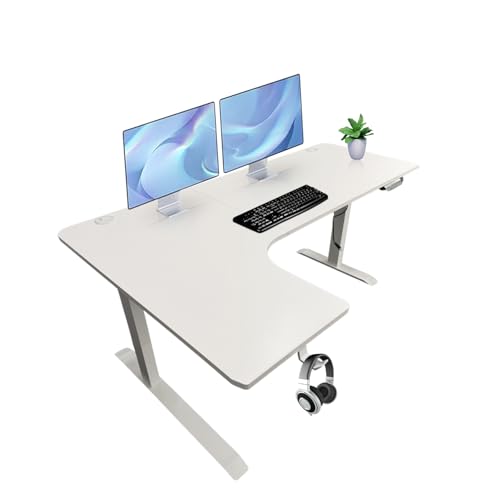 Standing Desk - 63 x 24 Inch L Shaped Electric Height Adjustable Desk - Ergonomic Left Corner Work Station Setup for Home Office, Gaming, Sit Stand, Large L Shaped Wooden Table for PC Computer, Laptop ThriveHive
