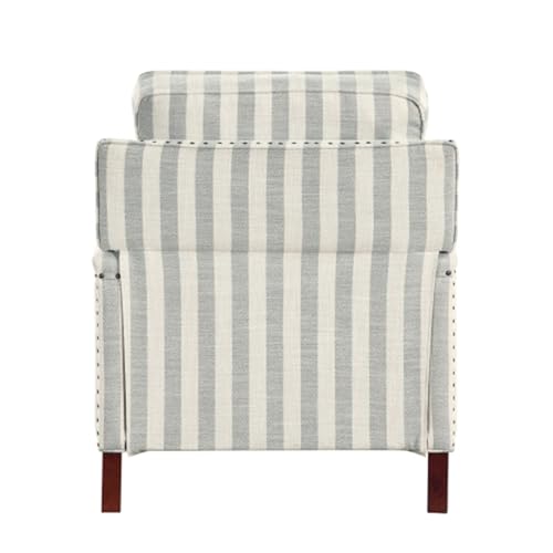 Push Back Recliner Chair Stripe Pattern Fabric Upholstery Nailhead Trim Solid Wood Classic Traditional Living Room Furniture 1pc WoodArtSupply