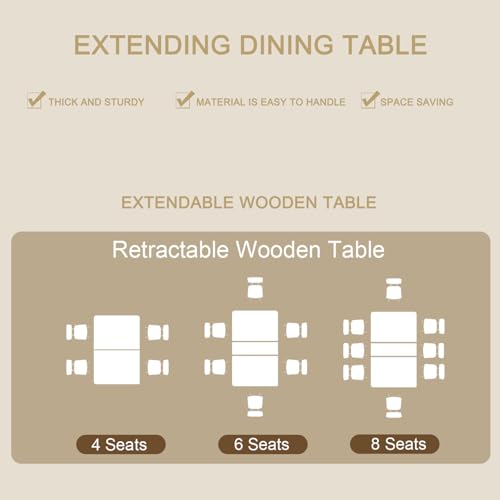 HomVent Extendable Dining Table Set for 6 with Chairs, Modern Kitchen & Dining Room Tables Sets for 4-10, 6 Person Dinner Tables Sets, Space Saving 63"-78.7" Expandable Wooden Dinette Sets HomVent