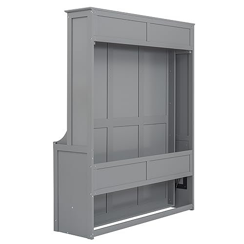 URTR Queen Size Murphy Bed with a Shelf, Easy Fold Wood Wall Bed, Space-Saving Murphy Bed Cabinet for Guest Room Home Office,Grey URTR