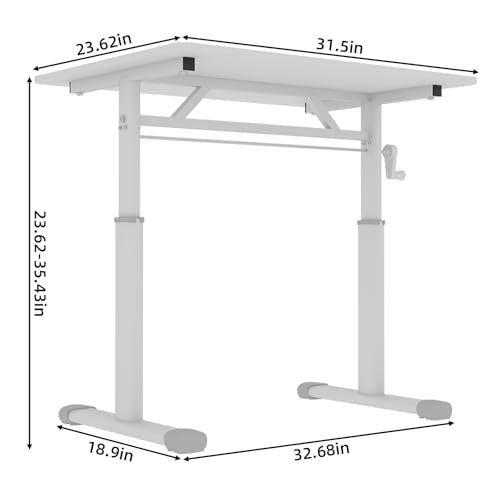 senfeii White Adjustable Study Desk for Kids & Adults – Manual Crank Height-Adjustable, Compact Multi-Purpose Desk for Home/Office (Sit-Stand Use) senfeii