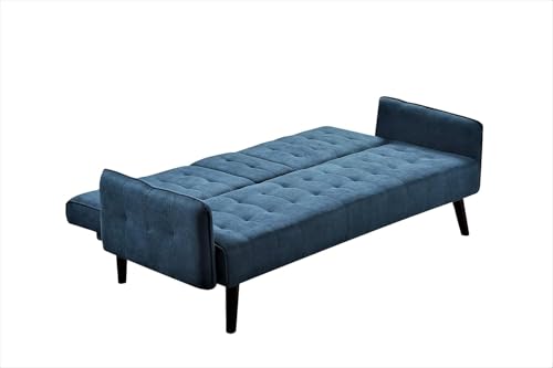 Container Furniture Direct Leno 72" Sleeper Sofa Bed - Convertible Folding Backrest to Full Bed with Cup Holder & Drop-Down Table - Space Saving Linen Sofa for Small Spaces - Easy Assembly, Blue Container Furniture Direct