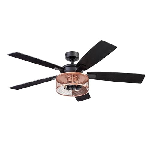 Honeywell Ceiling Fans Carnegie Industrial 52 Inch Ceiling Fan with Light, Remote Control Fan, LED Indoor Fan with 5 Blades, Black Oak and Brown Mopane Blade Finish Options, Copper (51459-01) Honeywell