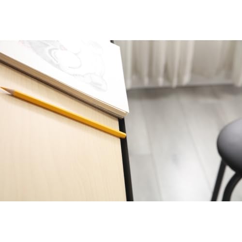 Kelligo Adjustable Drafting Table, Adjustable Drawing Drafting Table Desk with 2 Drawers for Home Office and School with Stool (White Oak) Kelligo