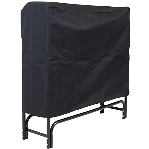 Sunnydaze Outdoor Firewood Log Rack and Cover Combo Set - Black Powder-Coated Steel and PVC - Black Fabric - 4-Foot Sunnydaze
