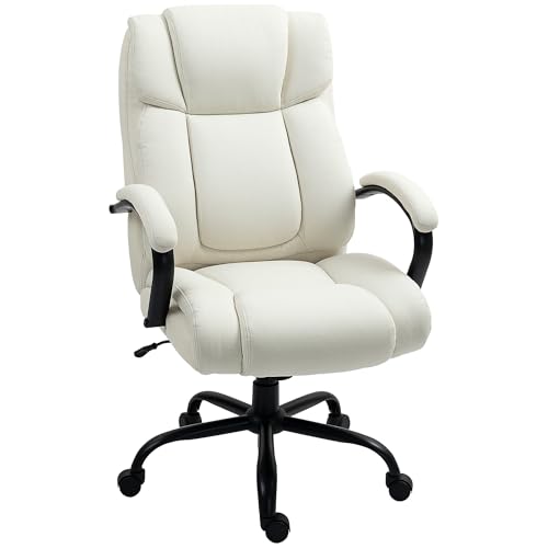 Vinsetto Big and Tall Executive Office Chair 485lbs with Wide Seat, High Back Computer Desk Chair with Tilt, Adjustable Height, Cream White Vinsetto
