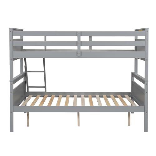 Merax Wood Bunk Bed,Twin Over Full Bunk Beds with Ladder,Safety Guardrail,Can be Separated into 2 Platform Beds,Perfect for Bedroom Kids Adults,Gray Merax