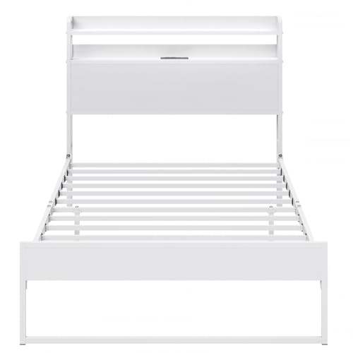 Elephance Twin Bed Frames with Charging Station and Storage Headboard, No Box Spring Needed, Noise Free, Easy Assembly Elephance