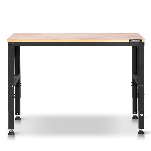 VEVOR Adjustable Workbench, 2000 lbs Capacity, 48 x 20-inch Heavy Duty Work Bench with 28.5-38.3 Inches Height Adjustment, Garage Workbench with Power Outlets, Suitable for Office, Garage, Workshop VEVOR