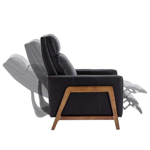 BOWERY HILL Push Back Recliner Chair, Top Grain Leather Upholstery, Exposed Wood Frame, Mid Century Modern Recliner, 41.25" Hx30.5 Wx33.46 D