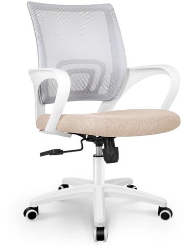 NEO CHAIR Office Desk Computer Chair Ergonomic Mesh Gaming Mid Back Seat with Comfy Lumbar Support Adjustable Height Swivel for Home Task (Beige) NEO CHAIR