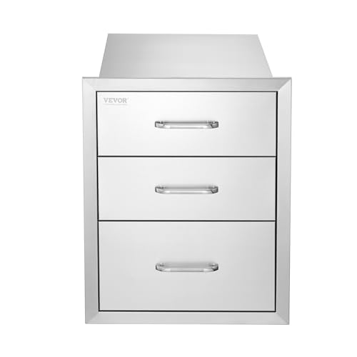VEVOR 18x23 Inch Outdoor Kitchen Stainless Steel Triple Access BBQ Drawers with Chrome Handle, 18"W x 20.5"H x 23"D VEVOR