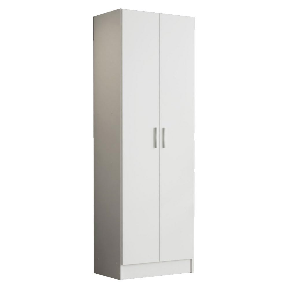 Madesa Pantry Storage Cabinet Armoire Closet with 2 Doors and 5 Utility Shelves 23" L Inch Wooden Organization Unit for Bedroom, Office, Laundry Room, Kitchen, and Garage (White) Madesa