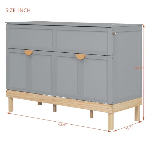 LZ LEISURE ZONE Queen Size Murphy Bed, Wood Cabinet Bed with Legs, Gray LZ LEISURE ZONE