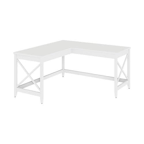 Workspace by Alera L-Shaped Farmhouse Desk, 58.27" x 58.27" x 29.53", White Alera