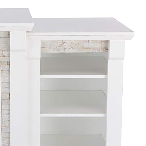 SEI Furniture Gallatin Faux Stone Electric Fireplace with Bookcases, New White SEI Furniture