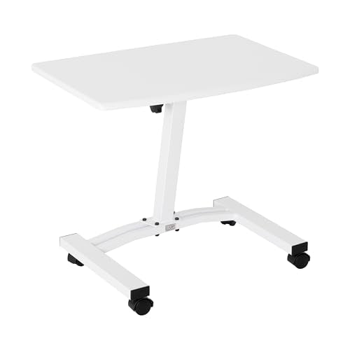 Seville Classics Airlift Mobile Height Adjustable Laptop Stand Computer Workstation for Sitting Classroom Home Office Medical Table w/Wheels, Flat Desk 24", White Seville Classics