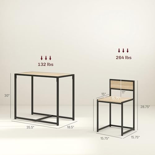 HOMCOM 3-Piece Industrial Dining Table Set for 2, Kitchen Table and Chairs, Dining Room Sets for Small Spaces, Oak HOMCOM