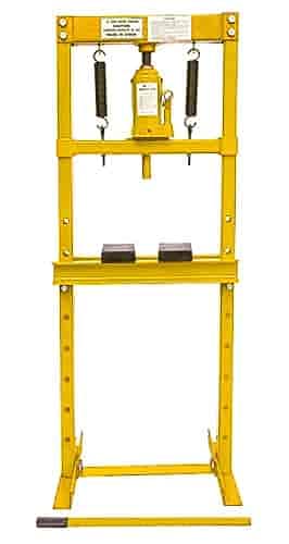 JEGS Hydraulic Shop Press | 12-Ton Capacity | Floor Mount | Heavy-Duty Steel | Yellow Finish | Working Range Up To 27-1/2 “ JEGS