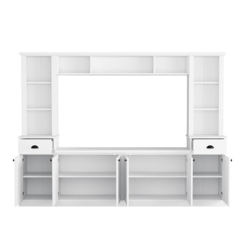 YOPTO 103" Minimalist Entertainment Center Wall Unit Set with Bridge for TVs Up to 75'',Ample Storage Space TV Stand W/Adjustable Shelves,Modernist Large Media Console for Living Room,White YOPTO