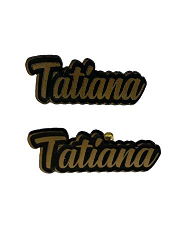Personalized Custom Black and Gold Posts Studs Earrings Name Plate Laser Cut Design Stunning - Quality, Attractive Fashion Earrings, Made To Order, Any Name or Word - 1 INCH Size, Post Earrings Design Mirror Mania