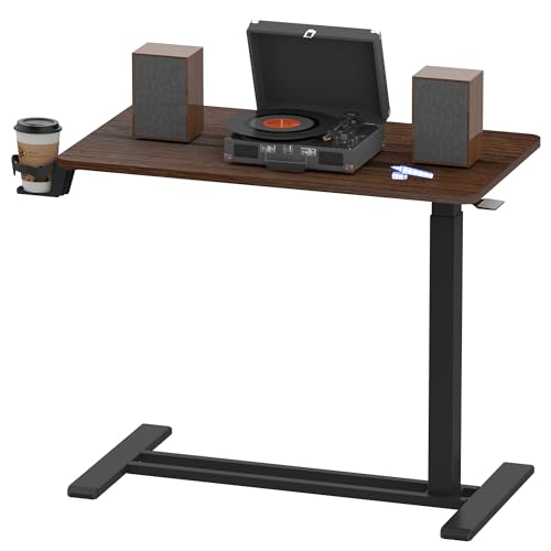 FLEXISPOT Medical Adjustable Overbed Bedside Table with Wheels Pneumatic Mobile Standing Desk Laptop Desk Rolling Computer Cart Movable Table Hospital Home Use(31.5" W x 17.7" D, Mahogany Large) FLEXISPOT