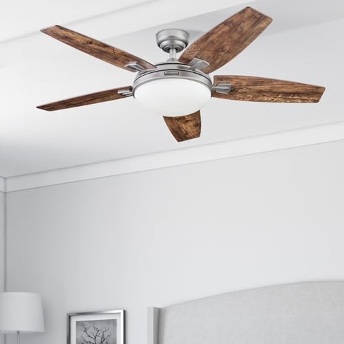 Honeywell Ceiling Fans Carmel Modern 48 Inch Ceiling Fan with Light, Remote Control Fan, LED Indoor Fan with 5 Blades, Gray Oak and Brown Chestnut Blade Finish Options, Silver (51627-01) Honeywell