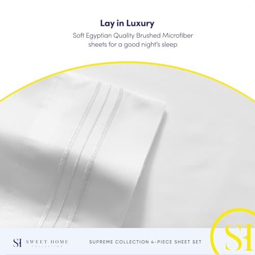 King Size Sheets - Breathable Luxury Bed Sheets with Full Elastic & Secure Corner Straps Built In - 1800 Supreme Collection Extra Soft Deep Pocket Bedding Set, Sheet Set, King, White Sweet Home Collection