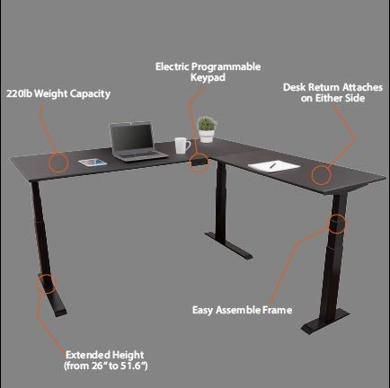Stand Up Desk Store Triple Motor Electric L-Shaped Corner Standing Desk with EZ Assemble Frame (Black Frame/Black Top, 71" W x 71" D) S Stand Up Desk Store