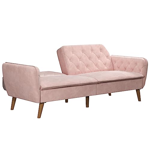 Novogratz Tallulah Memory Foam Futon, Convertible Couch, Pink Velvet Novogratz
