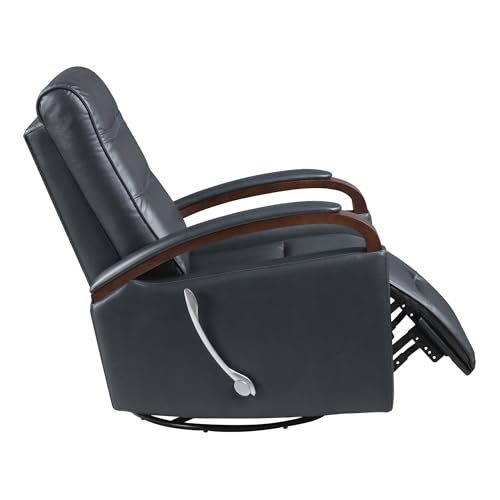 Lexicon 360 Degree Swivel Glider Reclining Chair, Breathable Faux Leather Manual Recliner, Comfy Nursery Glider Recliner, Swivel Reclining Chair for Living Room/Office/Bedroom/Apartment, Dark Blue Lexicon