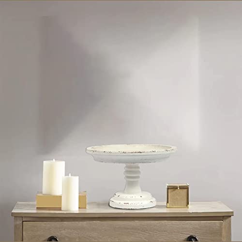 Rustic White Wood Pedestal Tray Stand for Table Decoration,Round Distressed Finished Cake Stand Dessert Table Display,Farmhouse Cake Stand Candle Holder Perfect for Weddings,Birthdays SOFE