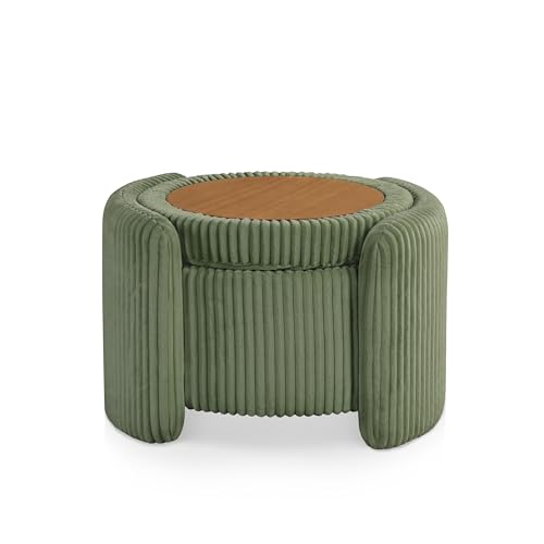 Furniture of America Lennox Modern Chenille 25-inch Round Storage Ottoman with Reversible Flip Top, Upholstered Footstool for Living Room, Bedroom, Entryway, Green Furniture of America