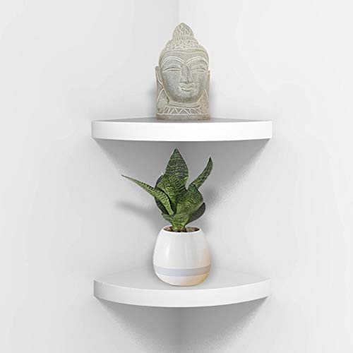 AHDECOR White Corner Wall Shelf, Wall Mounted Wood Corner Shelves, Set of 2 AHDECOR