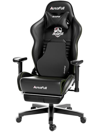 AutoFull Gaming Chair, Racing Style Gaming Chair with Ergonomic Lumbar Support,Adjustable High Back PU Leather PC Chair with Footrest,Black