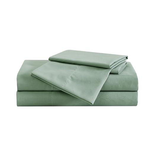 London Fog Garment Washed Solid Sheet Set Green Microfiber 4-Piece King Sheet Set, Solid Themed, Deep Pocket, Adult and Teen, Oeko-TEX Certified LONDON FOG