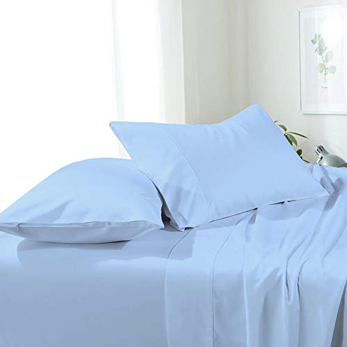 NON Sticky cotton Premium Super Single Waterbed Sheets, 4 Piece Egyptian Cotton Attached Sheet Set with 15" Deep Pocket, Soft Breathable Bedding for Waterbeds 48" x 84", Light Blue Solid NON Sticky cotton