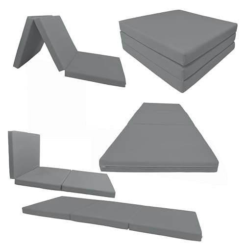 D&D Futon Furniture Trifold Foam Beds, Floor Tri-Fold Bed, Foldable Shikibuton Mattress Cushion Topper Mat for Space Saving Sleepover 3x27x75 in, Gray D&D Futon Furniture