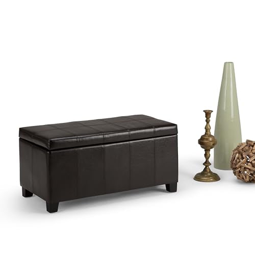 SIMPLIHOME Dover 36 inch Wide Contemporary Rectangle Storage Ottoman Bench in Tanners Brown Vegan Faux Leather, Assembled, For the Living Room, Entryway and Family Room SIMPLIHOME