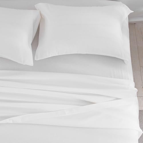 DAUAOTO King Size Linen Blend Sheets Set, 55% Linen 45% Cotton Bedding Sets, Bedlinen Up to 16" Deep, White DAUAOTO