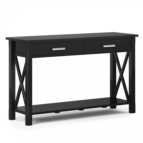 SIMPLIHOME Kitchener SOLID WOOD 47 inch Wide Contemporary Console Sofa Table in Black with Storage, 2 Drawers and 1 Shelf, for the Living Room SIMPLIHOME