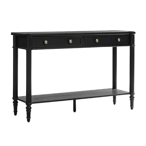 HULALA HOME Mid Century Modern Console Table with Natural Wood Grain, Fluted Entryway Table with 2 Drawers & Lower Shelf, 47.2" W x 13.78" D x 30" H(Black) HULALA HOME
