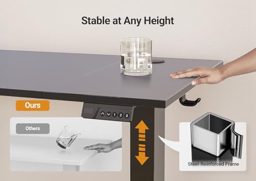 YDN Electric Standing Desk, Adjustable Height Stand up Desk, 48 x 24 Inches Sit Stand Home Office Desks, Black Frame/Black Top YDN