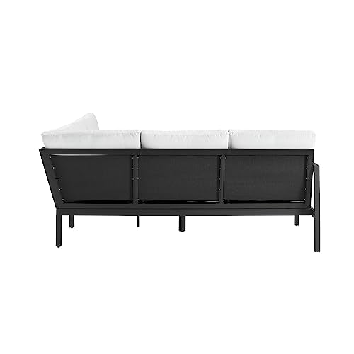 Linon Greyton Black Aluminum Frame Outdoor Sectional with White Removable Cushions Linon