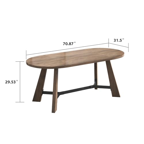 6FT Conference Table, 70.86" Oval Meeting Table for 6–8 People, Rustic Brown Conference Room Table with Metal Frame, Modern Office Conference Desk for Boardroom & Meeting Room VIRTRON